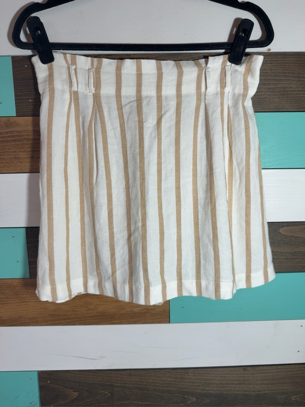 American Eagle Outfitters White and Tan Striped Mini Skirt